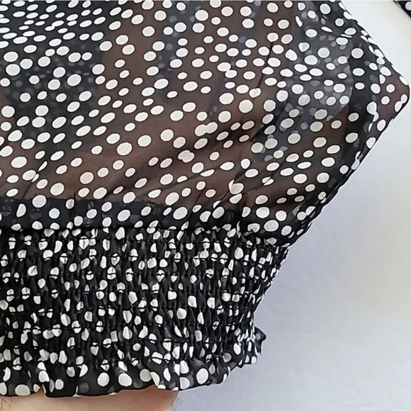 ESPRIT  Blouse Top Black White Polka Dots Semi Sheer Ruffle Long Sleeves Size XS - Picture 4 of 14